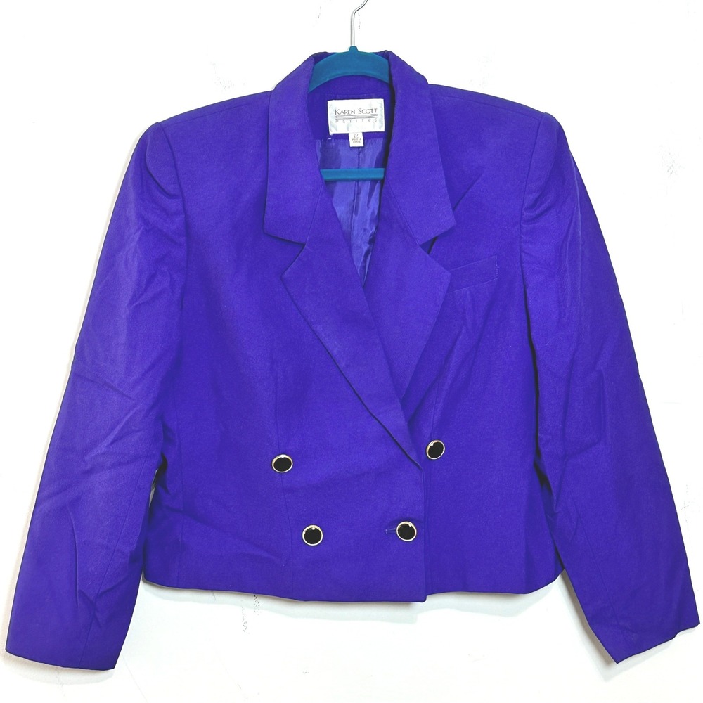 Vintage 90's Karen Scott Double Breasted Purple Cropped Blazer 12 Petite